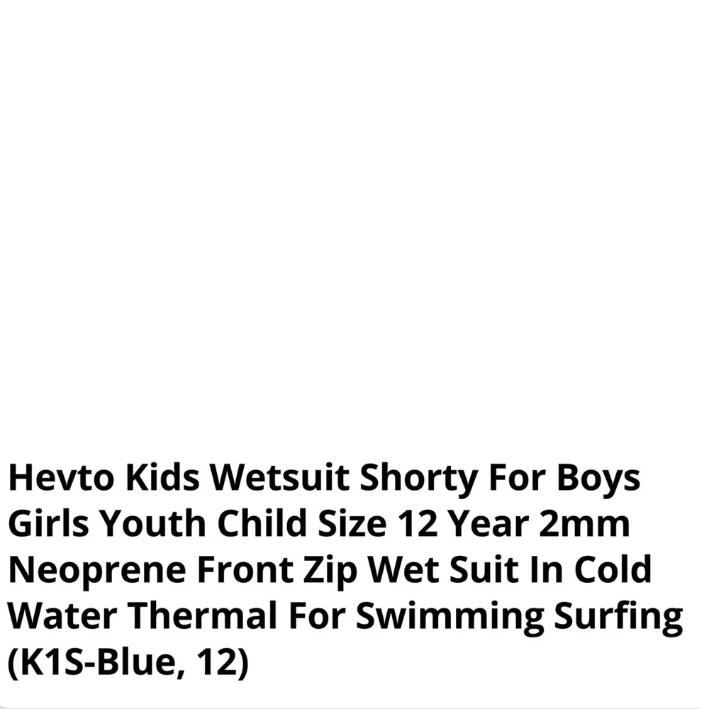 Hevto Kids Wetsuit 12 Shorty 2mm Neoprene Front Zip Youth Size 12 Black Blue K1S